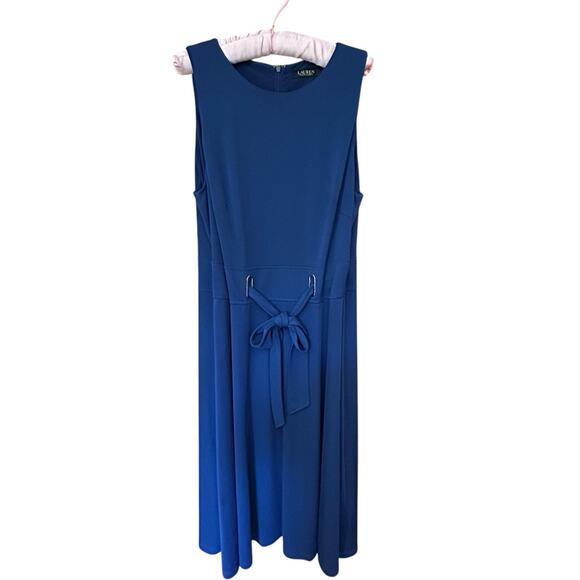 RALPH LAUREN Women’s Blue Sleeveless Fit & Flare Jersey Dress Round Neck Sz. 16 - Picture 6 of 16